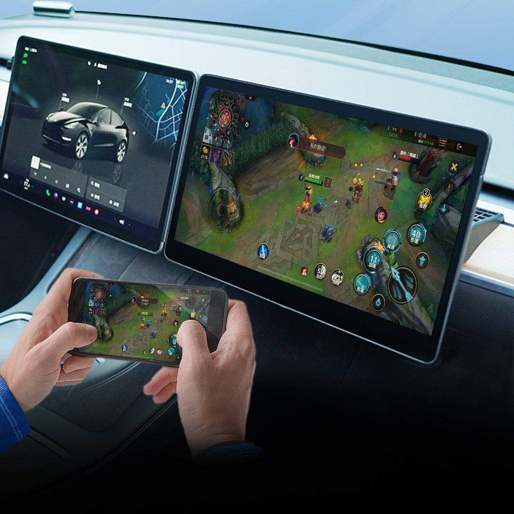 One-Click Screen Mirroring — Tesla passenger entertainment screen