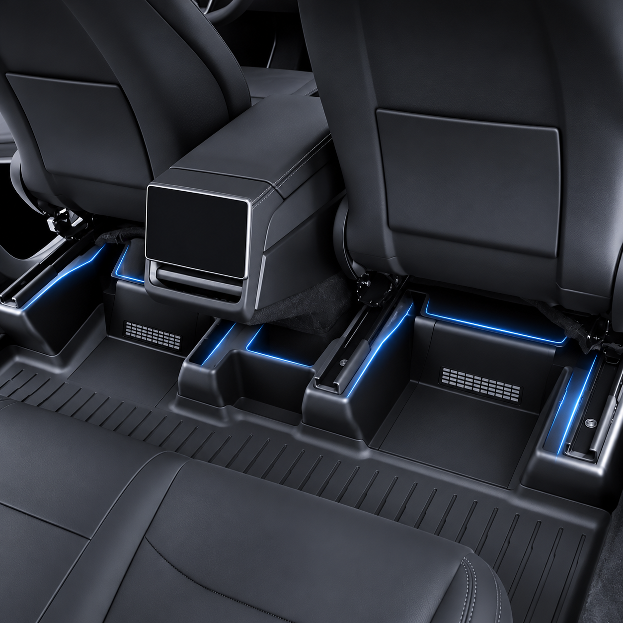 Seat-rail guard areas highlighted behind the front seats