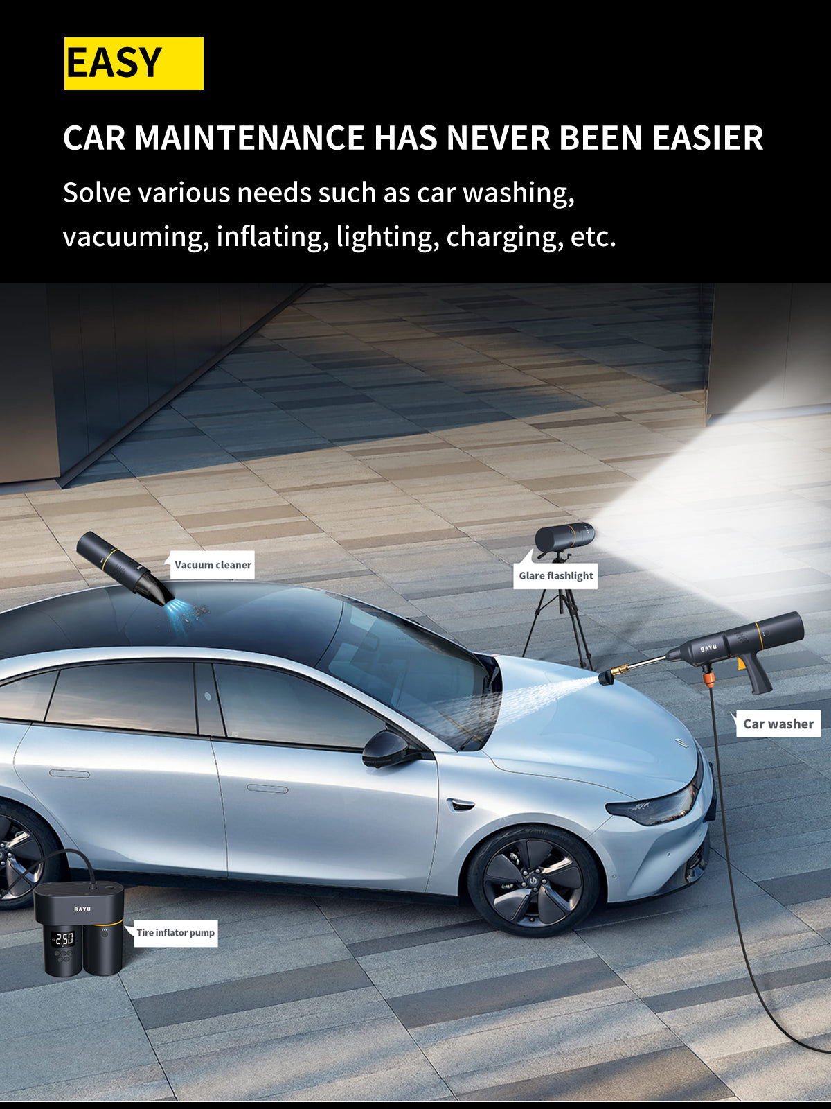BAYU PORTABLE MODULAR 6 In 1 CAR TOOL