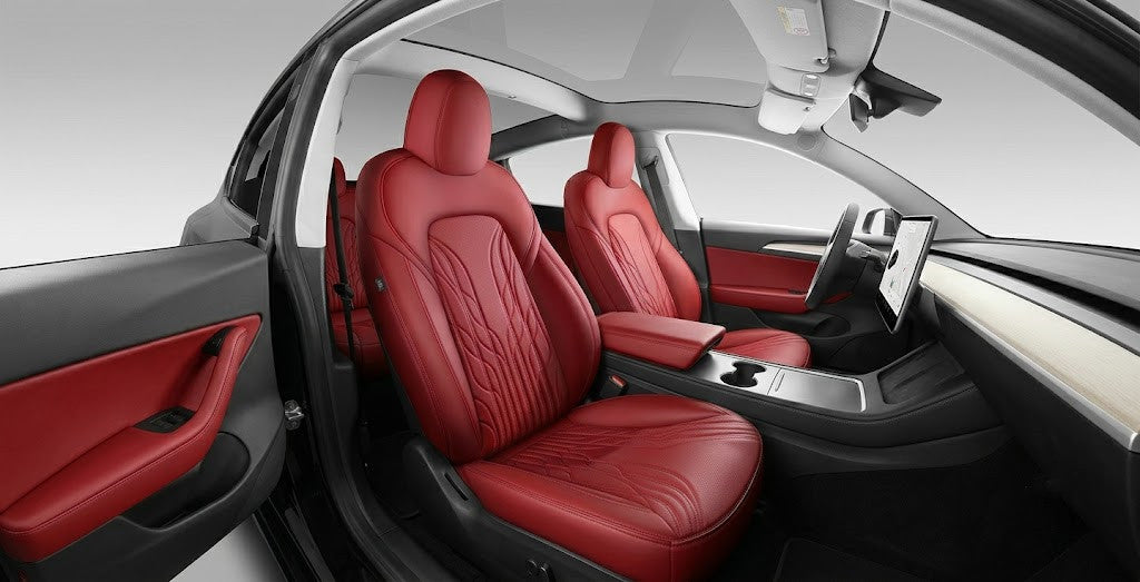 TESERY Nappa leather seat covers fitted in a Tesla interior