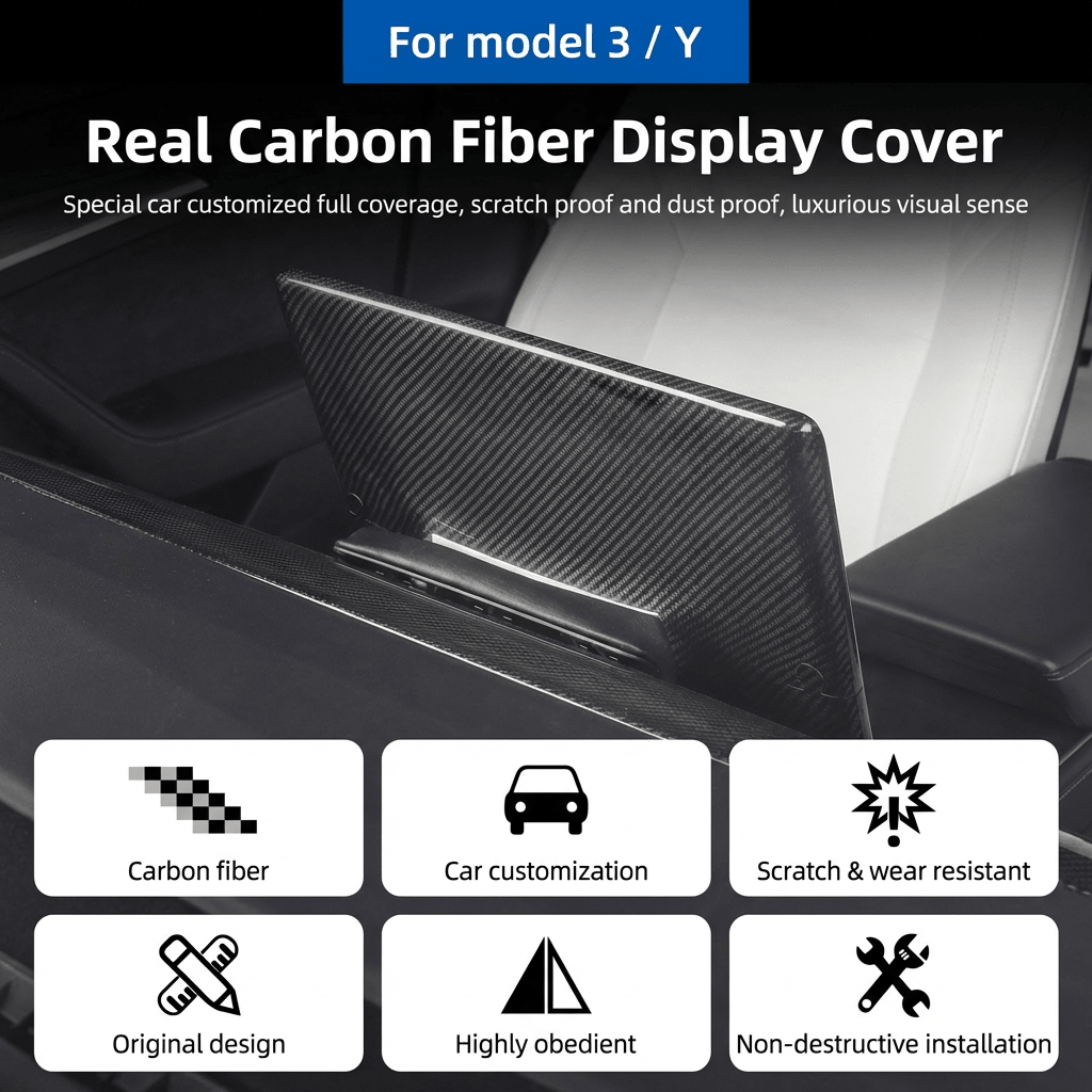 Tesla Model 3/Y Real Dry Carbon Fiber Screen Cover Texture Macro