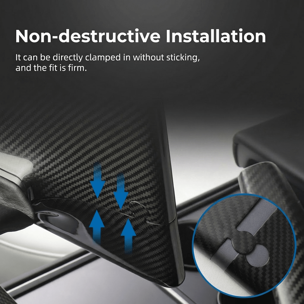 Tool-Free Installation of Tesla Model 3/Y Carbon Fiber Screen Back Cover