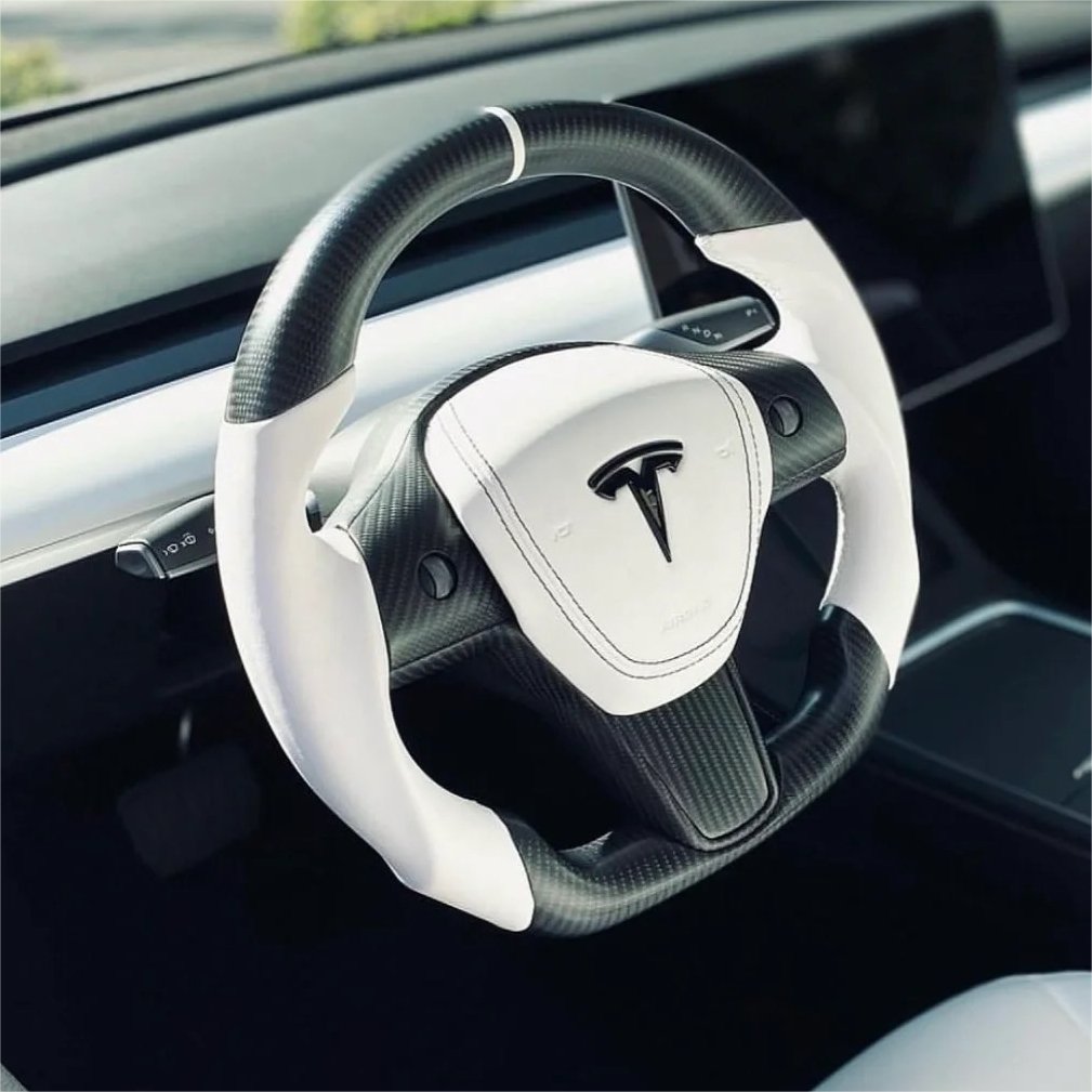 model-3-y-sport-round-carbon-fiber-steering-wheel-style-41-178704 Model 3 / Y Sport Round Carbon Fiber Steering wheel 【Style 41】 - Image 1
