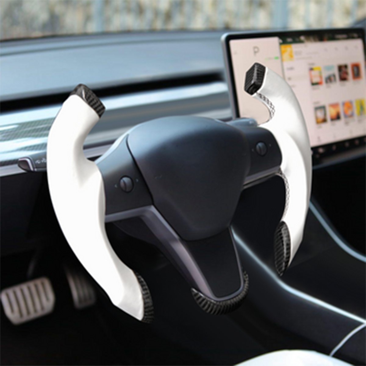 Roadster airplane-style steering wheel for compatible Tesla Model 3 and Model Y