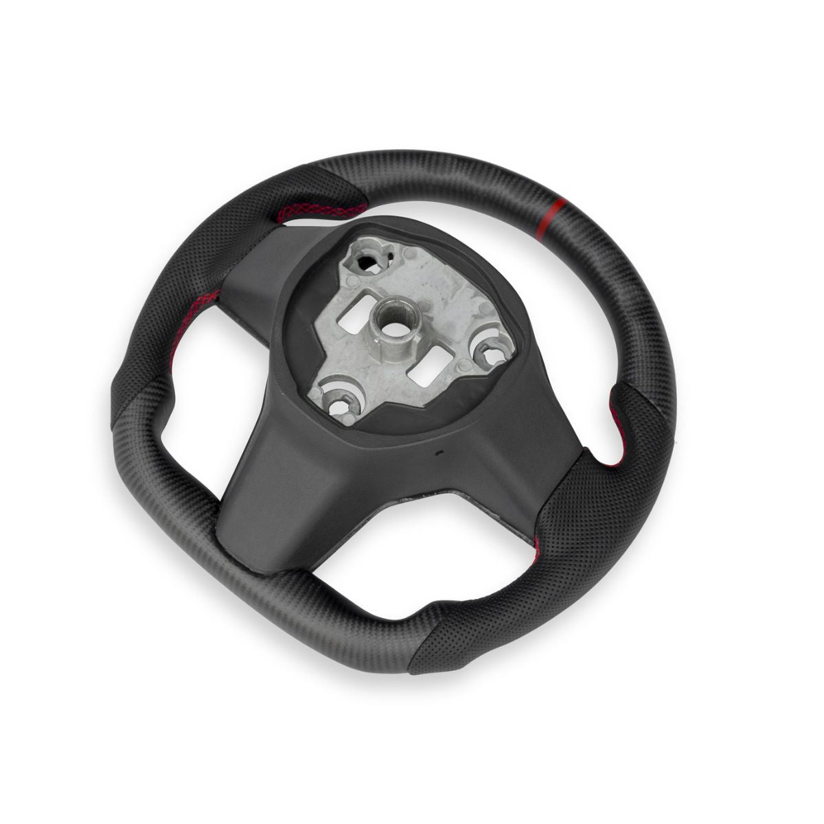 Rear view of the Style 25 replacement steering wheel showing the open center where the original airbag and vehicle components are installed